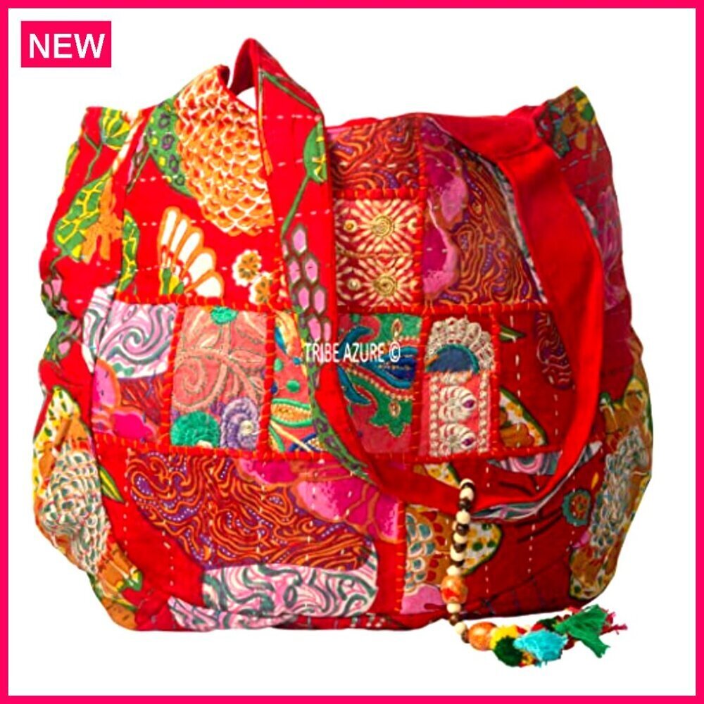 Large Embroidered Tote Bag Handmade Patchwork Boho Chic Everyday Carry - Picture 4 of 8